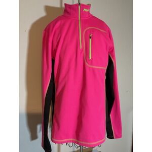 Fila Sport Womens XL Hot Pink Fleece Quarter Zip Pullover Neon Green Accents